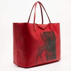Givenchy Red Leather Large Bambi Antigona Shopper Tote