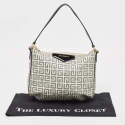 Givenchy Black/Off White Signature Coated Canvas and Patent Leather Hobo