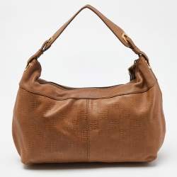 Pre Owned Givenchy Brown Embossed Logo Leather Hobo