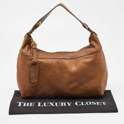 Pre Owned Givenchy Brown Embossed Logo Leather Hobo