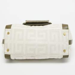 Givenchy White/Olive Green Signature Fabric and Leather Top Handle Bag