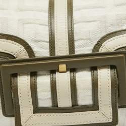 Givenchy White/Olive Green Signature Fabric and Leather Top Handle Bag