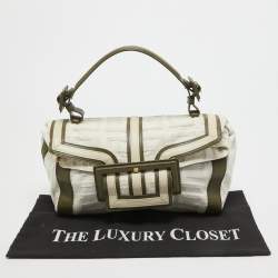 Givenchy White/Olive Green Signature Fabric and Leather Top Handle Bag