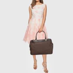 Pre Owned Givenchy Dark Brown Signature Canvas and Leather Double Zip Tote