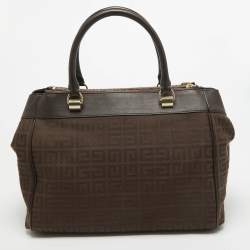 Pre Owned Givenchy Dark Brown Signature Canvas and Leather Double Zip Tote