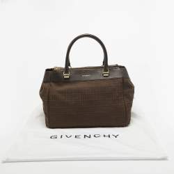 Pre Owned Givenchy Dark Brown Signature Canvas and Leather Double Zip Tote