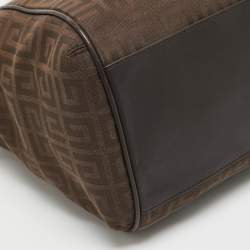 Pre Owned Givenchy Dark Brown Signature Canvas and Leather Double Zip Tote