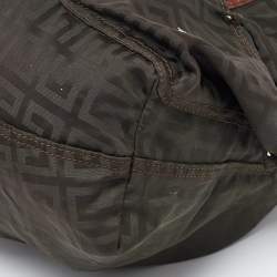 Givenchy Green/Brown Monogram Nylon and Leather Multiple Pocket Hobo