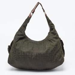 Givenchy Green/Brown Monogram Nylon and Leather Multiple Pocket Hobo