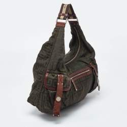 Givenchy Green/Brown Monogram Nylon and Leather Multiple Pocket Hobo