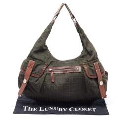 Givenchy Green/Brown Monogram Nylon and Leather Multiple Pocket Hobo