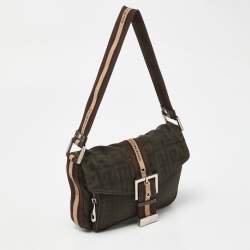 Givenchy Green/Brown Monogram Fabric Buckle Flap Baguette Bag