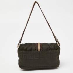 Givenchy Green/Brown Monogram Fabric Buckle Flap Baguette Bag