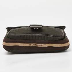Givenchy Green/Brown Monogram Fabric Buckle Flap Baguette Bag