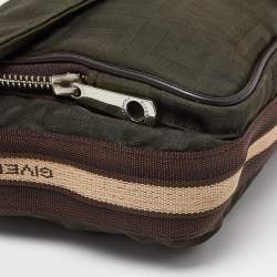 Givenchy Green/Brown Monogram Fabric Buckle Flap Baguette Bag