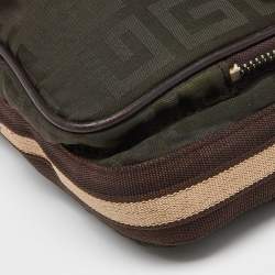 Givenchy Green/Brown Monogram Fabric Buckle Flap Baguette Bag