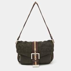 Givenchy Green/Brown Monogram Fabric Buckle Flap Baguette Bag
