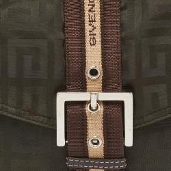 Givenchy Green/Brown Monogram Fabric Buckle Flap Baguette Bag