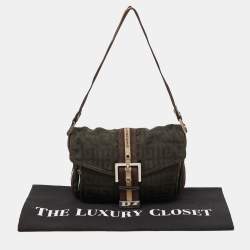 Givenchy Green/Brown Monogram Fabric Buckle Flap Baguette Bag