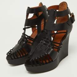 Givenchy Black Suede and Leather Wedge Platform Ankle Strap Sandals Size 39