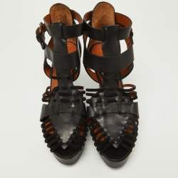 Givenchy Black Suede and Leather Wedge Platform Ankle Strap Sandals Size 39