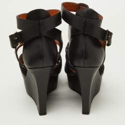 Givenchy Black Suede and Leather Wedge Platform Ankle Strap Sandals Size 39