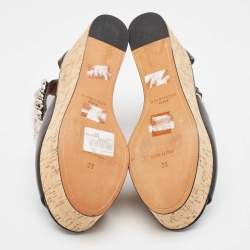 Pre Owned Givenchy Black Leather Chain Ankle Cuff Cork Wedge Sandals Size 36