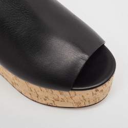 Pre Owned Givenchy Black Leather Chain Ankle Cuff Cork Wedge Sandals Size 36