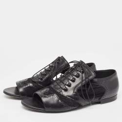 Givenchy Black Leather and Mesh Cutout Flats Size 40   
