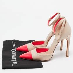 Givenchy Beige/Pink Leather and Patent Ankle Strap Pumps Size 37.5