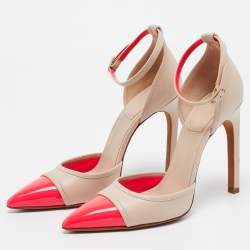 Givenchy Beige/Pink Leather and Patent Ankle Strap Pumps Size 37.5