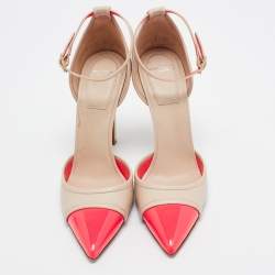 Givenchy Beige/Pink Leather and Patent Ankle Strap Pumps Size 37.5