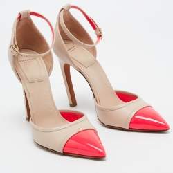 Givenchy Beige/Pink Leather and Patent Ankle Strap Pumps Size 37.5