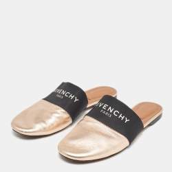 Givenchy Metallic/Black Leather and Elastic Bedford Flat Mules Size 37