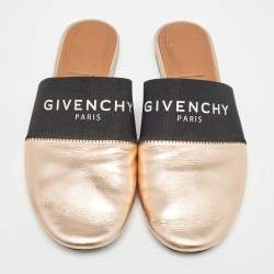 Givenchy Metallic/Black Leather and Elastic Bedford Flat Mules Size 37