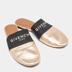 Givenchy Metallic/Black Leather and Elastic Bedford Flat Mules Size 37