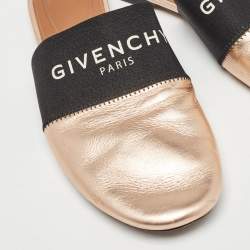 Givenchy Metallic/Black Leather and Elastic Bedford Flat Mules Size 37