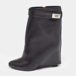 Givenchy Black Leather Shark Lock Ankle Length Boots Size 37