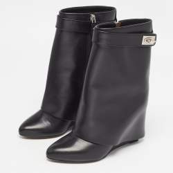 Givenchy Black Leather Shark Lock Ankle Length Boots Size 37