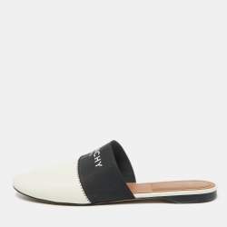 Givenchy Black/White Leather and Elastic Bedford Flat Mules Size 40.5