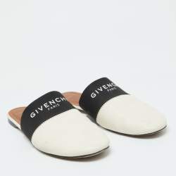 Givenchy Black/White Leather and Elastic Bedford Flat Mules Size 40.5