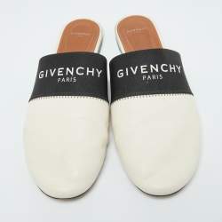 Givenchy Black/White Leather and Elastic Bedford Flat Mules Size 40.5