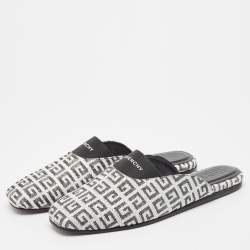 Pre Owned Givenchy Black/White 4G Jacquard Bedford Flat Mules Size 38