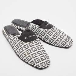 Pre Owned Givenchy Black/White 4G Jacquard Bedford Flat Mules Size 38
