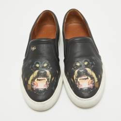 Givenchy Black Leather Printed Rottweiler Slip On Sneakers Size 38