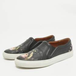 Givenchy Black Leather Printed Rottweiler Slip On Sneakers Size 38