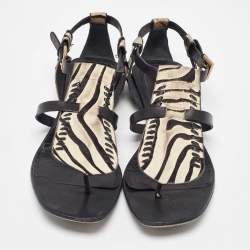 Givenchy Black Zebra Calfhair and Leather Thong Sandals Size 40