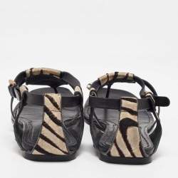 Givenchy Black Zebra Calfhair and Leather Thong Sandals Size 40