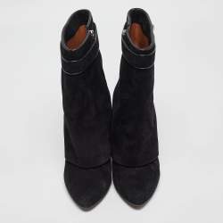 Givenchy Black Suede Shark Lock Mid Calf Boots Size 39