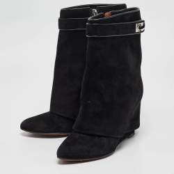 Givenchy Black Suede Shark Lock Mid Calf Boots Size 39